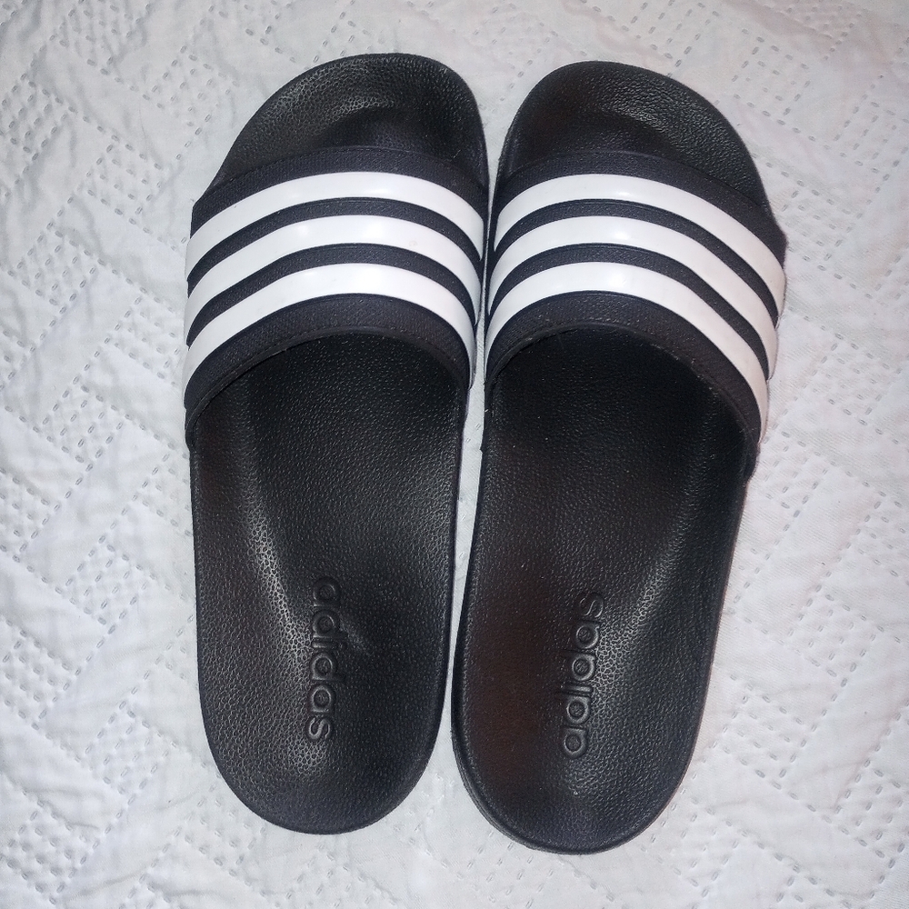 Adidas Black and White Slide Sandals